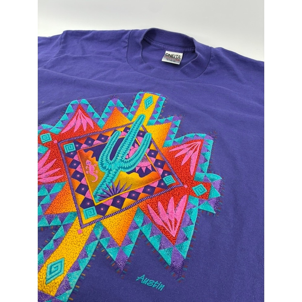 VNTG 92 Nathan Richards Austin Cactus T-Shirt Purple Oneita XL Single Stitch USA